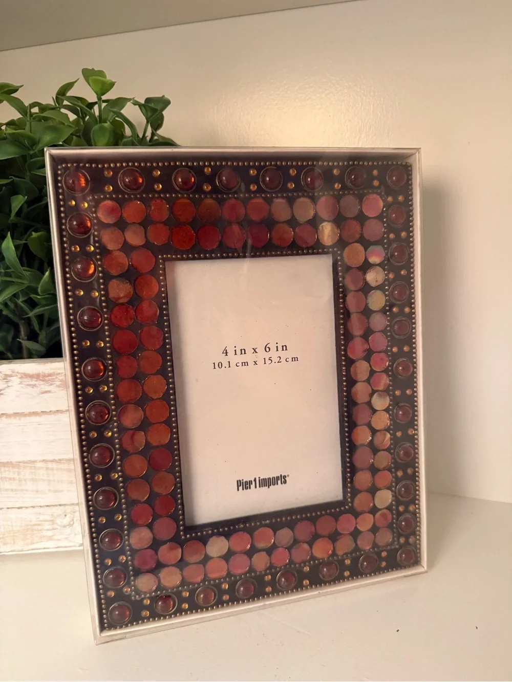 Pier 1 Imports Mosaic 4x6 Picture Frame Amber Copper Beaded Boho NIP